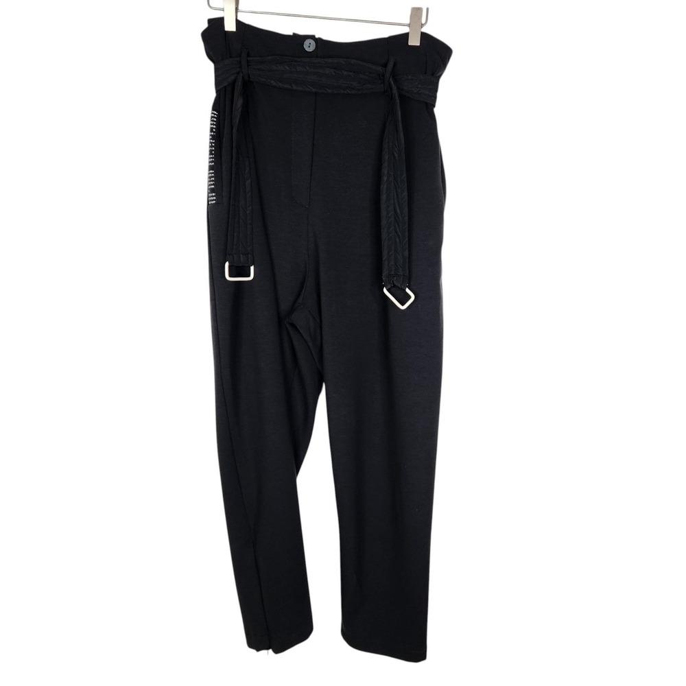 LUUKAA Pants Womens 2 US 8-10 Black Lagenlook Belted Ankle Zip Knit Stretch